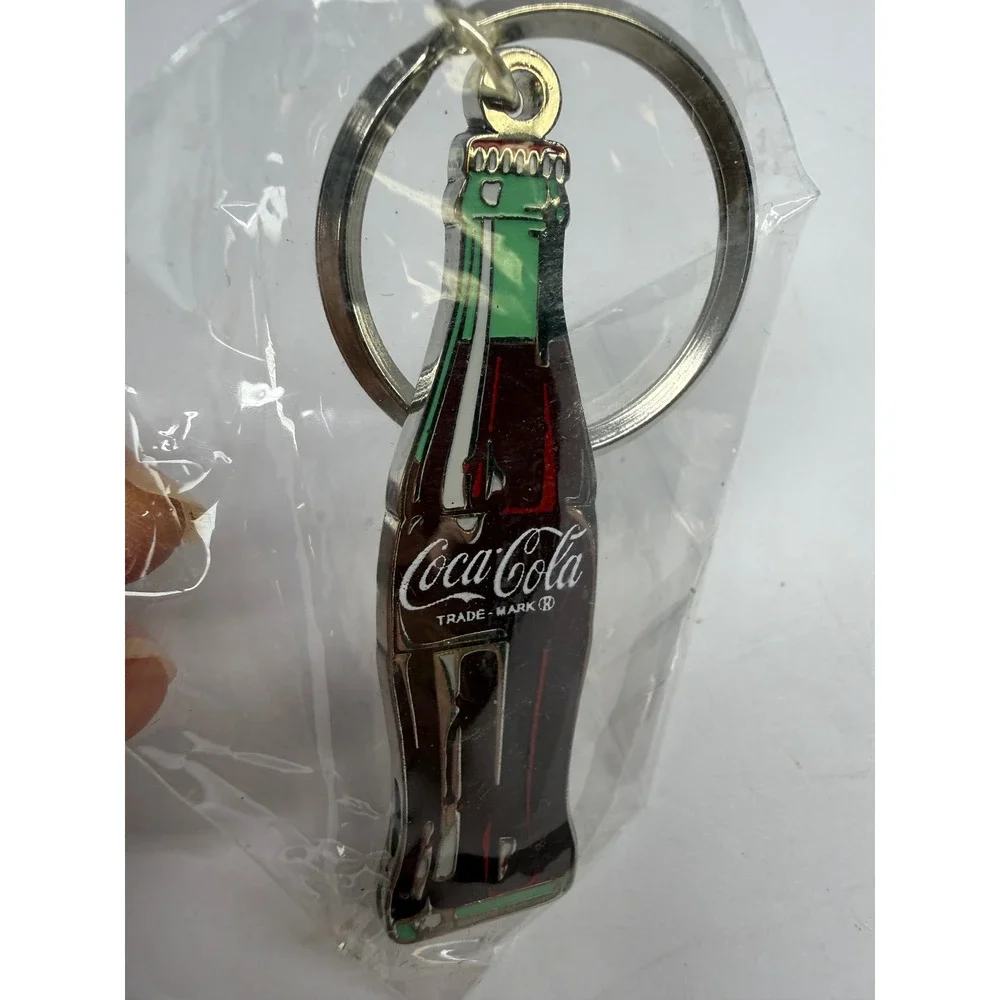 Coca-Cola Enamel Bottle Keychain Silver Tone Metal Coke Collectible UNC 51138